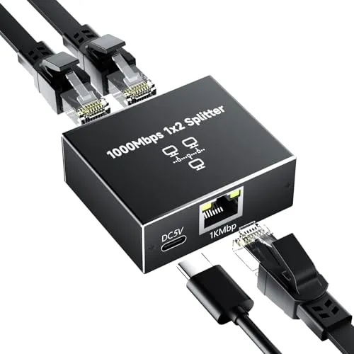 GlasFlength LAN Splitter 1 Auf 2 1000Mbps Ethernet Splitter, LAN Switch 4 Port Mit Type-C-Netzkabel Gigabit Ethernet Switch Stromkabel für Computer Hubs Switches Router Set-Top Box Digital TV et