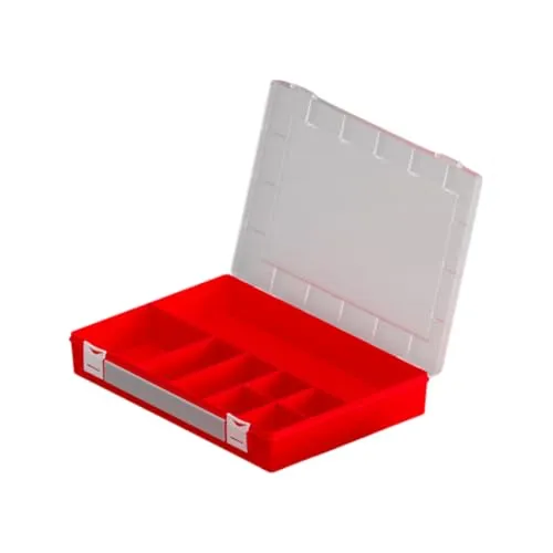 hünersdorff Sortimentskasten PP-Classic mit 8 Fächern | stabile Sortierbox für Schrauben und andere Kleinteile | feste Facheinteilung | 22,5 x 33,5 x 5,5 cm, rot