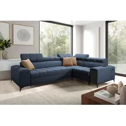 Kaiser Möbel Elegantes Ecksofa mit modischer Steppung mit Schlaffunktion,USB GRECO II Avra Blau Rechts - Blau
