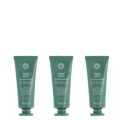 Maria Nila Haarmaske True Soft Booster Masque 3x 50 ml - 3er-Set für eine intensive Haarpflege! Diese Boosterbehandlung macht Ihr Haar weich und glänzend. Mit Arganöl zur Stärkung und Pflege von coloriertem Haar. Einfach auftragen, einwirken lassen und ausspülen.