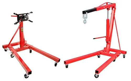 otgerlensker products Motorständer Motorhalter 900 KG mit 6 Rädern + Motorheber Motorkran mit Haken