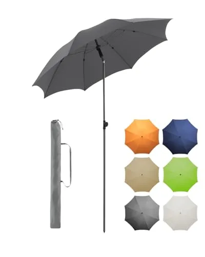 FARE Sonnenschirm Gr. M - 180 cm Durchmesser mit UV-Schutz 50+ - Sonnenschirm für Balkon, Garten und Terrasse mit 180 cm Durchmesser, UV-Schutz 50+ und stabiler Knickvorrichtung. Inklusive Tragetasche für einfachen Transport und stilvolles Titan-Finish.