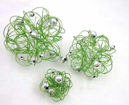 Unbekannt Dekokugel Drahtkugel, Grün mit silbernen Kugeln ca. 5 cm Durchmesser