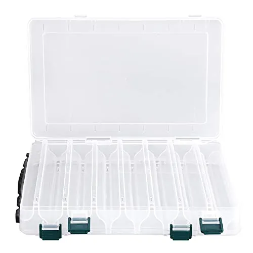 Doppelseitige Angelbox, Kunststoff Angelzubehör Köderbox, Aufbewahrungsbox für Angelzubehör mit Fächern, Wasserdicht Tragbare angel Zubehör Box für Angelbegeisterten (27L x 18B x 4,7H cm, Weiß)