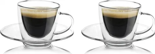 boral - Expresso Doppelwandige Tasse und Untertasse mit Boden - 80 ml - 2 Stück