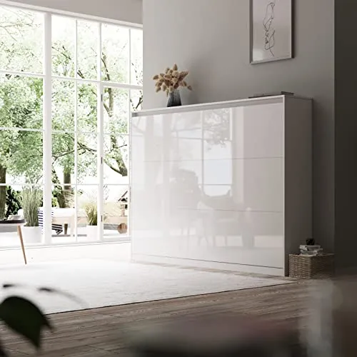 SMARTBett Schrankbett Classic 100x200 140x200 160x200 Bettschrank Wandbett Weiss/Weiss Hochglanz 140 Horizontal