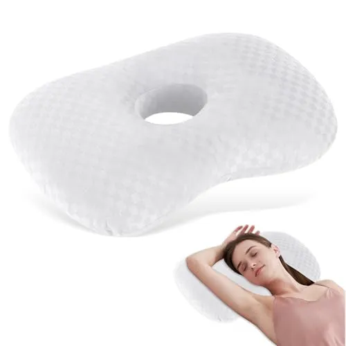 Mapille Piercing Kissen, 44x32x8cm - Ergonomisches Donut Kissen für Seitenschläfer - Orthopädisches Kissen mit 10cm Loch für maximalen Komfort und Druckentlastung auf Ohrpiercings. Ideal für die Erholung nach Ohroperationen und für einen erholsamen Schlaf.