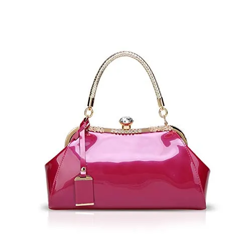 NICOLE & DORIS Handtaschen für Damen Lackleder Handtaschen Abendtasche für Party Hochzeit Schultertasche Rose