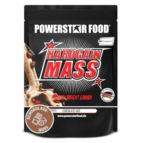 Produktbild Powerstar HARDGAIN MASS 1600g | WEIGHT GAINER mit Kreatin & ohne Zucker-Zusatz | Masse, Kraft & schneller Muskelaufbau | Deutsche Herstellung | Mass Gainer Shake zum Zunehmen | Chocolate-Nut