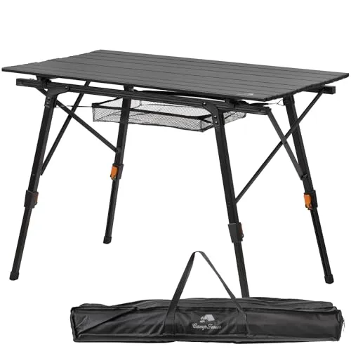 CampFeuer Falt-Campingtisch 90,5 x 51,5 cm - Camping-Möbel mit höhenverstellbarem Design (45-65,5 cm), ideal für jede Outdoor-Aktivität. Leicht transportierbar dank Tragetasche und robustem Aluminiumgestell, trägt bis zu 30 kg.