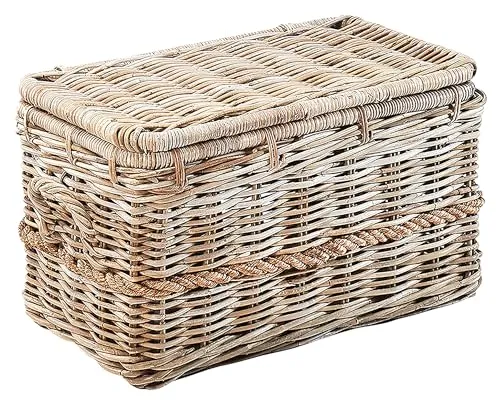 Kobolo Rattantruhe mit Griffen und Deckel 65x37x39 cm