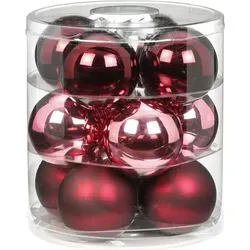 Weihnachtskugeln Glas 8cm, 12 Stück, Farbe:Berry Kiss ( Beere glanz / matt ) - bordeaux