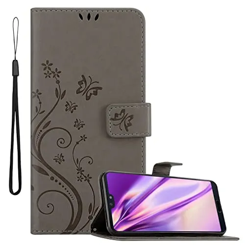 Cadorabo Hülle kompatibel mit Huawei P20 PRO / P20 Plus Blumen Design aus Kunst Leder Flip Klappbare Magnetische [Kartenfächern] Cover Hülle für Huawei P20 PRO / P20 Plus Tasche in Grau