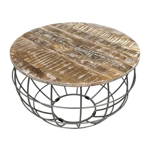 Amagohome Couchtisch XXL rund 75 cm – Nachhaltiger Wohnzimmertisch - Couchtisch aus recyceltem Altholz mit pulverbeschichtetem Metallgestell, ideal für einen modernen Industrie-Look. Handgefertigt und nachhaltig, bringt er Charakter in Ihr Wohnzimmer.