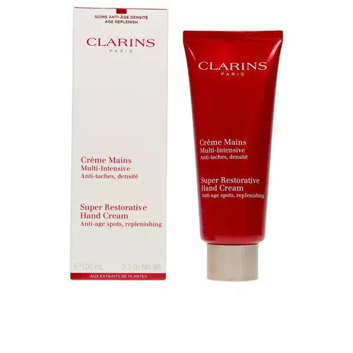CLARINS Crème Mains Multi-Intensive 100 ml - Handpflege mit superintensiver Anti-Age Wirkung. Zieht schnell ein und sorgt für samtig weiche Hände. Mit pflanzlichen Extrakten für mehr Hautdichte und einen gleichmäßigeren Hautton.
