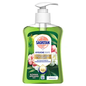 SAGROTAN® HYGIENE Flüssigseife 250 ml – Antibakterielle Seife mit Apfelwiesenduft - Seifen – Hygienische Frische mit antibakterieller Wirkung, ideal für gründliche Reinigung und Pflege der Hände.