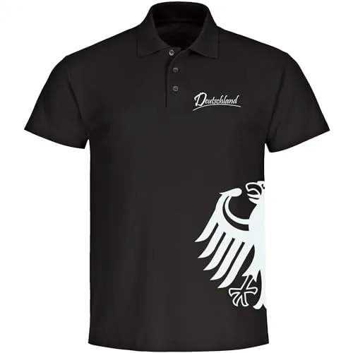 multifanshop Poloshirt Deutschland - Adler seitlich - Größe XL schwarz - Poloshirt für Herren mit hochwertigem Adler-Druck, aus 100% Baumwolle, ideal für Fans und als Geschenk. Genießen Sie perfekten Tragekomfort und Langlebigkeit!