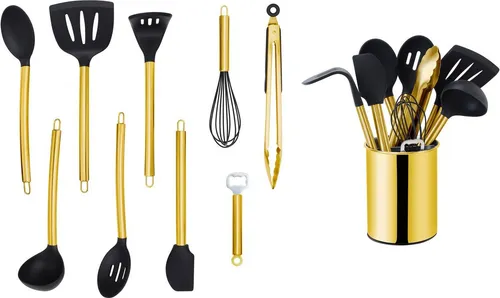 ECHTWERK Küchenorganizer-Set 10-tlg - Kochbesteck mit Edelstahlgriff - Küchenorganizer mit 10 hochwertigen Utensilien aus Edelstahl und antihaftbeschichtetem Silikon. Ideal für stilvolles Kochen und eine aufgeräumte Küche.
