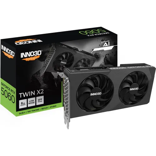 Inno3D GeForce RTX 5060 8GB TWIN X2 - Hochleistungs-Grafikkarte - Grafikkarten mit 8 GB GDDR7-Speicher und beeindruckendem Boost-Takt bis 2602 MHz, ideal für Gaming und kreative Anwendungen.