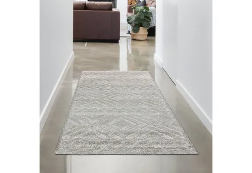 Carpetia Hochflor Teppich im Bohostyle - Teppich im Bohostyle mit Rauten- und Kreismuster, 80 cm x 150 cm, robust und pflegeleicht, ideal für moderne Wohnräume.