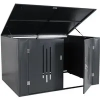 PROREGAL Fahrradgarage 4er Anthrazit 121x202x150 cm - Robuste Fahrradgarage mit abschließbaren Türen für optimalen Diebstahlschutz. Hydraulischer Gasdruckdeckel für einfaches Öffnen und Hakenleiste für praktisches Zubehör. Ideal für Garten, Terrasse oder Garage.