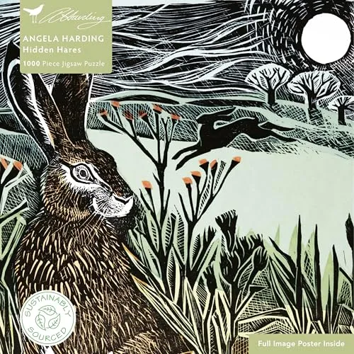 Puzzle - Angela Harding, Versteckte Hasen - Puzzle aus 1.000 Teilen in stabiler Kartonbox, ideal für Kunstliebhaber. Größe 73,5 cm x 51 cm, inklusive Poster und aus FSC-zertifizierten Materialien.