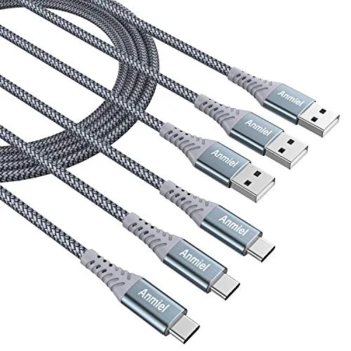 USB-C-Kabel [1m + 2m + 3m,3A Schnellladekabel,Typ C-Kabel, Nylon geflochten, USB-A auf USB C Kabel für Samsung Galaxy S10, S9, Note10, 9, 8, LG V20,G6 (grau