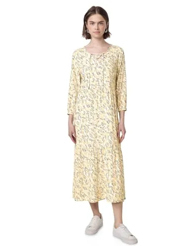 Street One Studio Damen Volant Kleid - Freizeitkleid mit V-Ausschnitt und Schürdetail, 3/4-Arm, florales Muster aus weicher Viskose – ideal für entspannte Tage.