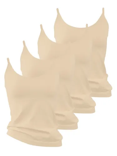 Yenita 4er Pack Damen Unterhemden, Mikrofaser Spaghetti Tops ohne Bügel, Gr. M - Modische Spaghetti Tops aus atmungsaktiver Mikrofaser für höchsten Tragekomfort ohne Seitennähte. Ideal für den täglichen Einsatz – strapazierfähig und farblich vielfältig, perfekt unter Blusen oder solo im Sommer.