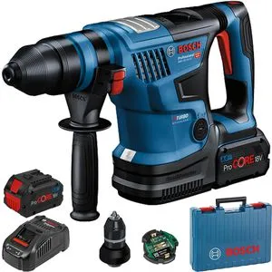 Bosch Bohrhammer GBH 18V-34 CF Biturbo - Bohrmaschine mit 5,8 Joule Schlagkraft, ideal für Bohren, Hammerbohren und Meißeln. Inklusive Bluetooth-Modul für individuelle Einstellungen und 2 ProCORE Akkus.