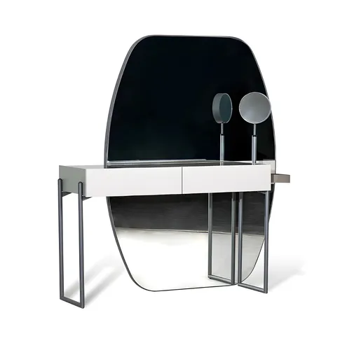 Schminktisch Frisiertisch Set mit Hocker in Weiß - Eleganter Schminktisch mit ovalem Spiegel und 2 Schubladen. Ideal für jedes Zimmer, bietet modernes Design und praktischen Stauraum für Ihre Kosmetik.