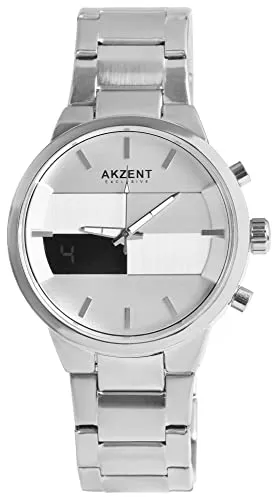 Akzent Exclusive Herren-Uhr Edelstahl Datum Leuchtzeiger Analog Digital 2800075