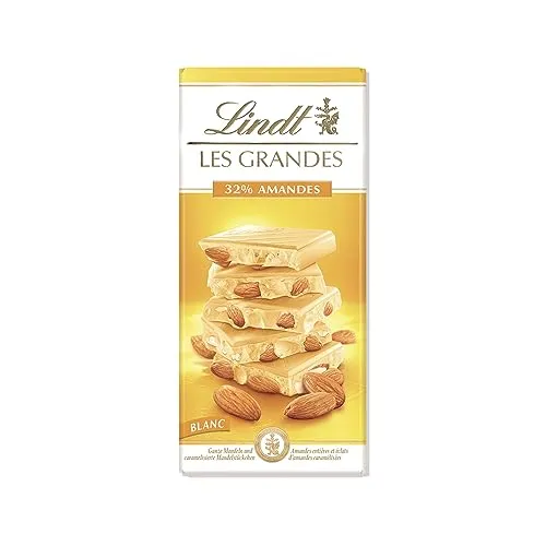 Lindt Schokolade Les Grandes Mandel | 150 g Tafel | Ganze Mandeln und karamellisierte Mandel-Stückchen in feiner weißer Schokolade | Schokoladentafel | Schokoladengeschenk