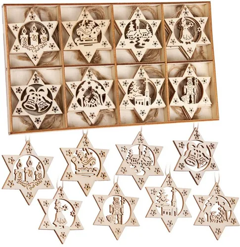 BRUBAKER Christbaumschmuck Weihnachtsbaumschmuck Set (24-tlg), Christbaumanhänger aus Holz - Weihnachtsanhänger zum Basteln Bemalen