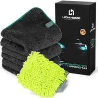 Lion Home 3x Mikrofasertuch 40x40 1200 GSM & Handschuh Set Saugstark & Sanft