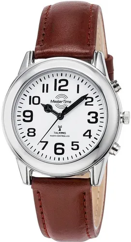 MASTER TIME Sprechende Funkuhr MTGA-10806-12L - Herrenuhr mit Quarzwerk, spritzwassergeschützt und automatischer Zeitumstellung, ideal für präzise Zeitmessung und stilvolles Tragen.