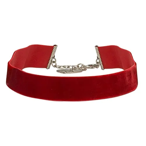 Alpenflüstern Trachten-Samt-Kropfband breit - Trachtenkette enganliegend, Kropfkette elastisch, eleganter Damen-Trachtenschmuck, Samtkropfband in traditionellen Farben DHK199 (Red)