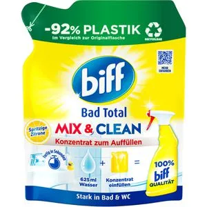 Henkel AG & Co. KGaA biff Bad Total Mix & Clean Konzentrat Spritzige Zitrone, Badreiniger Konzentrat zum Auffüllen, 125 ml