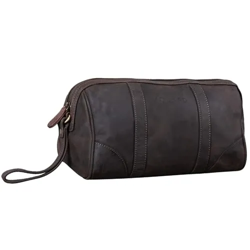 STILORD 'Charles' Kulturtasche Leder Groß - Elegante Kulturtasche aus hochwertigem Rindsleder für Herren und Damen | Ideal für Reisen und zuhause, mit cleveren Verstaufunktionen und praktischem Henkel für einfachen Transport.