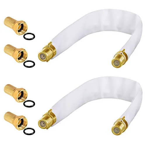 hb-digital 2x SAT Fensterdurchführung flach flexibel vergoldete Kontakte Weiß HQ F-Buchse Verbinder für Koaxialkabel Verkupplung für Türen Fenster Dachboden + 4x F-Stecker vergoldet