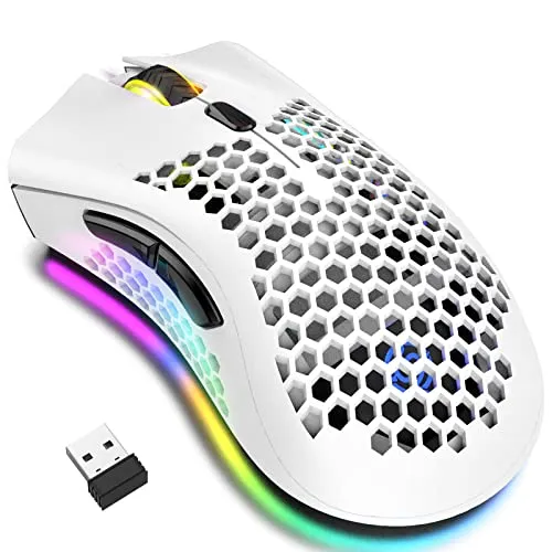 JYCSTE JYCSTE Kabellose leichte Gaming-Maus, ultraleichte Wabenmäuse mit RGB-Hintergrundbeleuchtung, 7 Tasten, einstellbare DPI, USB-Empfänger, 2,4 G kabellose wiederaufladbare ergonomische optische