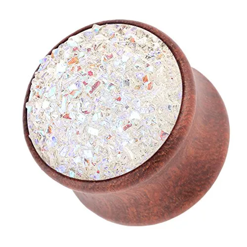 Piercingfaktor Ohr Plug Flesh Tunnel Piercing Ohrpiercing Holz Organic Braun mit Kristall Glitter 8mm Weiß