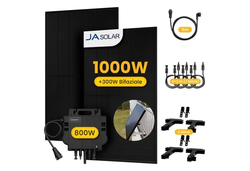 Growatt Balkonkraftwerk 1000W - Solaranlage mit 800W Mikro-Wechselrichter - Balkonkraftwerk mit 800W Growatt Mikro-Wechselrichter, ideal für effiziente Stromerzeugung auf Balkon oder Flachdach. Inklusive 4 x 2m Verlängerungskabel für flexible Installation.