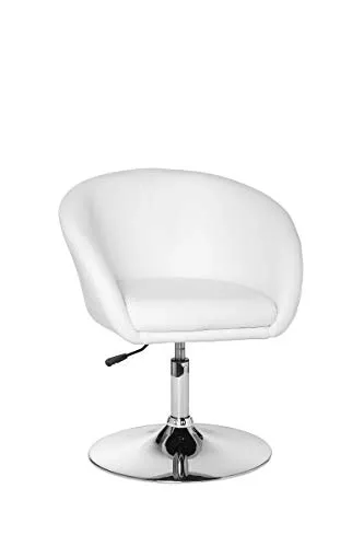 FINEBUY Esszimmerstuhl SuVa1058_1 - Drehbarer Loungesessel in Weiß - Moderne Stühle mit verchromtem Tulpenfuß und höhenverstellbarem Design, ideal als Esszimmer- oder Bürostuhl, max. Tragkraft 120 kg.