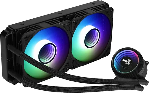 Aerocool MIRAGEL 240 AIO Wasserkühlung - Effiziente CPU-Flüssigkeitskühlung mit 2x120mm ARGB-Lüftern und einer maximalen Leistung von 400W für optimale Kühlung und stilvolle Beleuchtung.