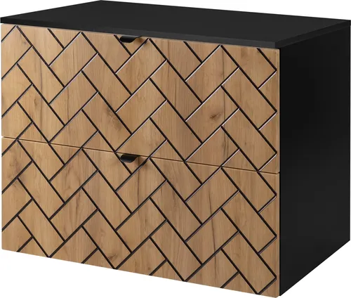 Badezimmerschrank, Eiche Craft mit schwarzer Griff / mit oberer Platte, 80 x 57 x 46 cm