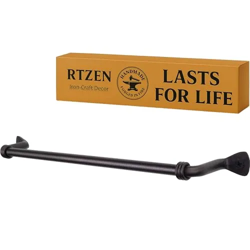 RTZEN Handtuchhalter für Badezimmer, handgefertigt, Schmiedeeisen, Metall, Küchenstange, Kleiner Handtuchhalter für Zuhause oder Büro, Wandmontage, passend für 25,4 cm große Handtücher, Mattschwarz