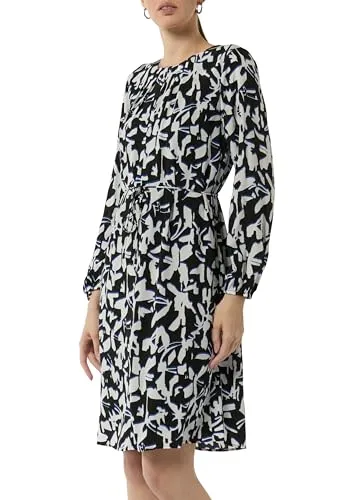 comma Midikleid mit Allover Print - Freizeitkleider für Damen, stylisches Midikleid mit Loose Fit, langen Ärmeln und einem eleganten Rundhalsausschnitt – perfekt für lässige Anlässe!