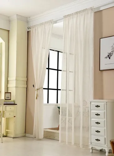 Woltu Gardine (1 St), Kräuselband, halbtransparent, mit Kräuselband Leinen Optik