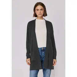 Longstrickjacke STREET ONE STUDIO, Damen, Gr. 46, industrial grau meliert, Feinstrick, 30% Polyester, 27% Polyacryl, 23% Polyamid, 20% Viskose, unifarben, regular fit lang, ohne Ausschnitt, Bündchen, Strickjacken Longstrickjacke, aus softem Materialmix